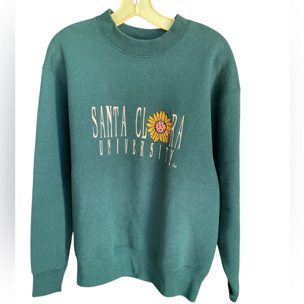 Vintage Santa Clara University Embroidered Green Crew Neck Sweatshirt w/ Flower